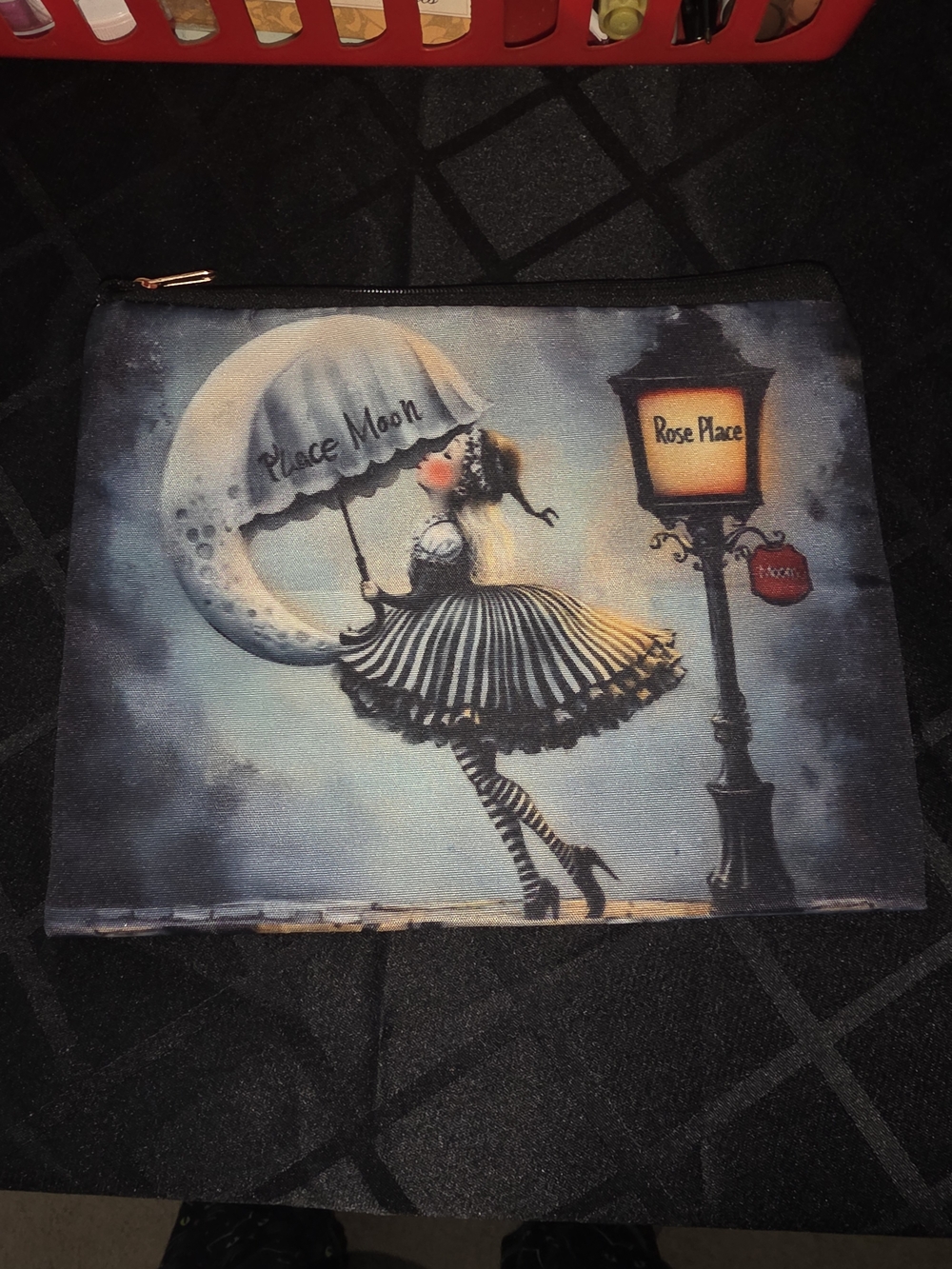 Rose Place Moon Cosmetic Pouch in Black and Gray
